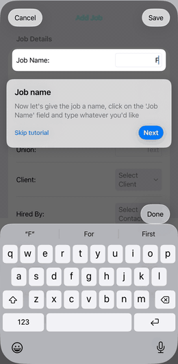 The guided walkthrough naming a first job