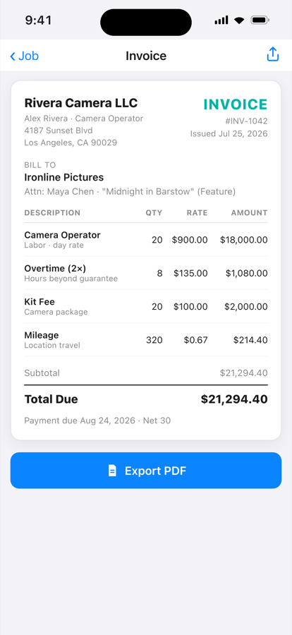 LineItems auto-generated invoice with line items and total